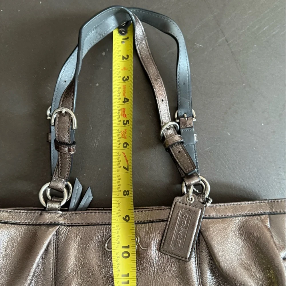 COACH Gallery East West Tote Metallic Leather Shoulder Bag Shimmering Bronze